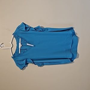 Blue ruffle sleeve blouse
